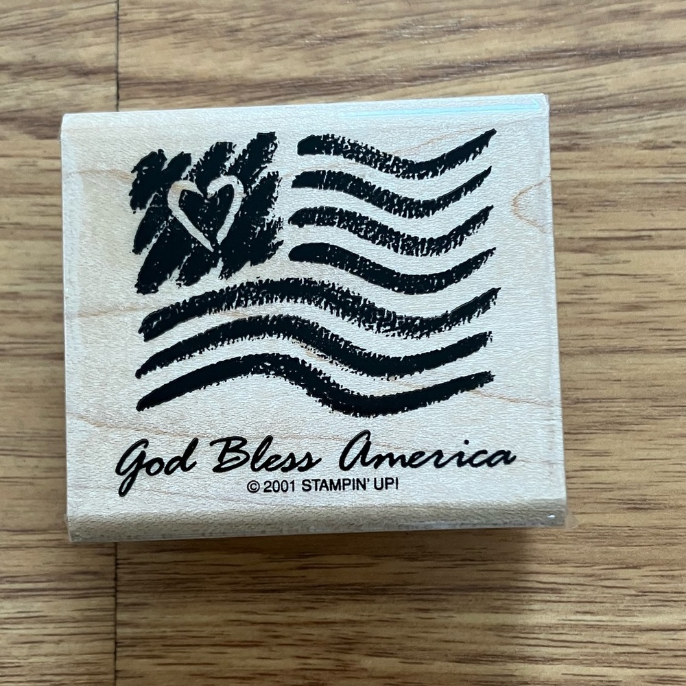 Stampin' Up! God Bless America 2001 1 PC Wood Rubber Mounted Stamp EUC